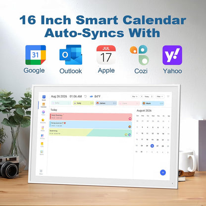 Digital Calendar, 16inch Smart WiFi Electronic Calendar&Chore Chart, IPS Touch Screen HD Display for Family Schedules, Share Moments Instantly from Anywhere (White)