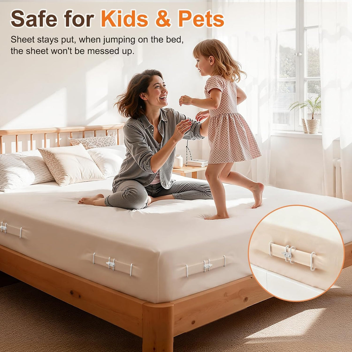 Sweetyear Upgrade Reinforced Sheet Holder, 6Pcs Metal Side Bed Sheet Holders Firm & Tight - Fit All Mattress Sizes, Easy Installation (White)