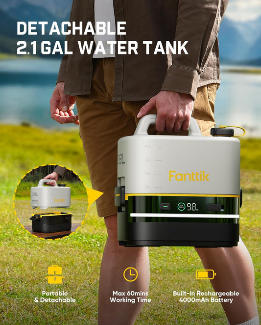 Fanttik NB10 Nano Portable Cordless Electric Sprayer w/2.1Gal Tank, HD LED Display, 4000mAh Lithium Battery & Built-in Camping Light, Light Cleaning Portable Washer for Pets, Filters & Camping
