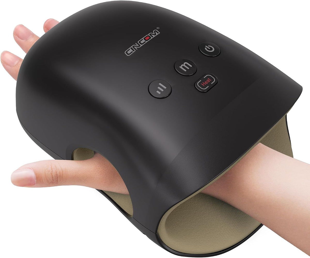 CINCOM Cordless Hand Massager with Heat and Air Compression, 3 Massage Modes, 3 Intensity Levels, Rechargeable 2500mAh Battery, Black