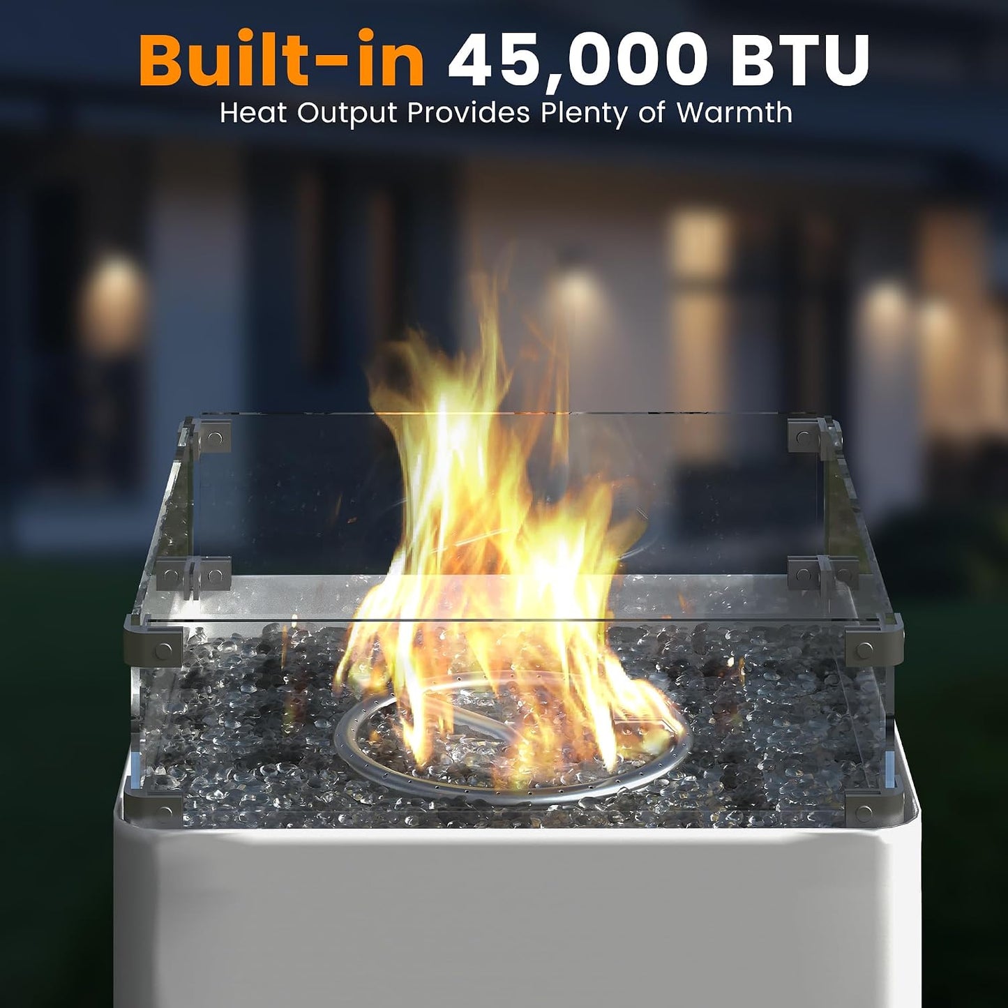 18" Propane Fire Pit Table, 45,000 BTU Outdoor Gas Fire Table with Wind Guard, Lid, Waterproof Cover & Fire Glass Beads, Aluminum Patio Firepit for Balcony Deck Garden, Fits 20 lb Propane Tank