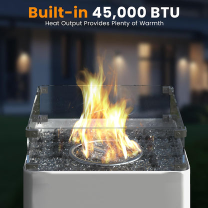 18" Propane Fire Pit Table, 45,000 BTU Outdoor Gas Fire Table with Wind Guard, Lid, Waterproof Cover & Fire Glass Beads, Aluminum Patio Firepit for Balcony Deck Garden, Fits 20 lb Propane Tank