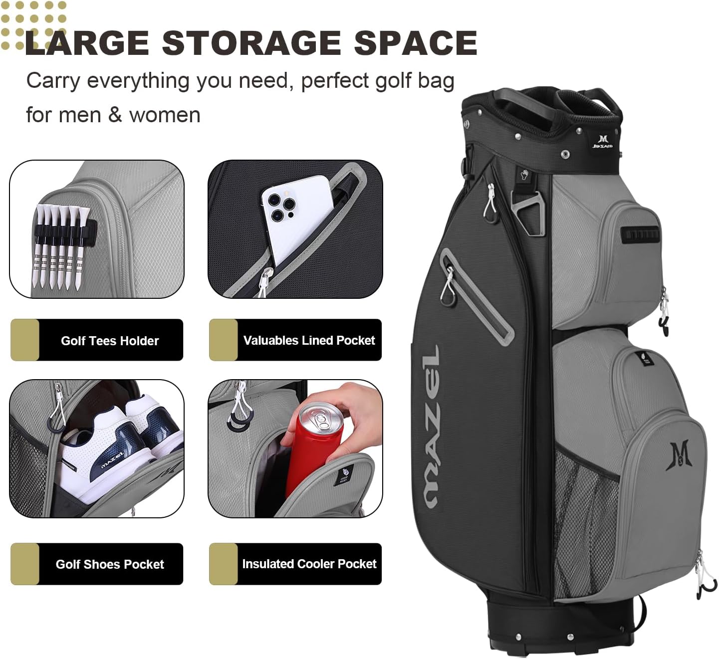MAZEL Golf Cart Bag with 7-Way Full Length Dividers Top and 9 Pockets,Lightweight Golf Club Bag for Men & Women