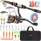 PLUSINNO Fishing Rod and Reel Combo, 8.86FT Carbon Fiber Telescopic Fishing Pole with HA3000 Spinning Reel, 12+1 Bearings, Fishing Line, Lures, Hooks & Carrier Case