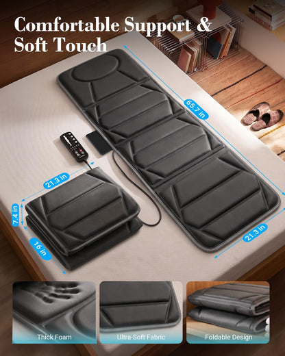 CuPiLo Full Body Massage Mat with Heat, 66.5" Heated Massage Pad, 10 Vibration Motors, 4 Heat Zones, 5 Modes, 3 Intensities