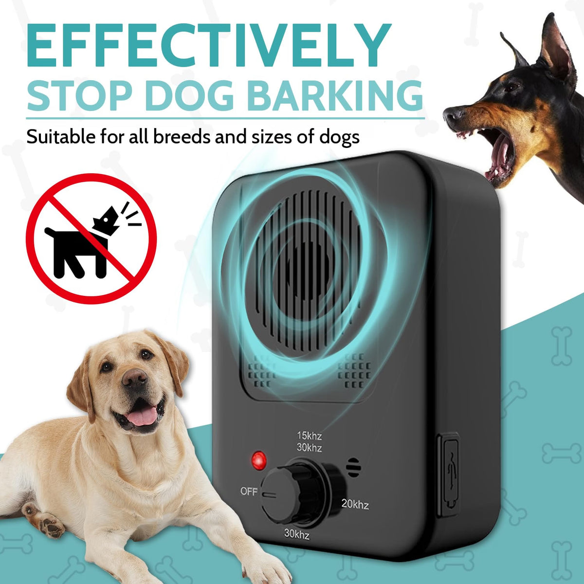 HyperionFlo Essentials Automatic Ultrasonic Dog Bark Deterrent, Rechargeable Bark Control Device with 3 Ultrasonic Frequencies, Indoor & Outdoor Use, IPX4 Waterproof