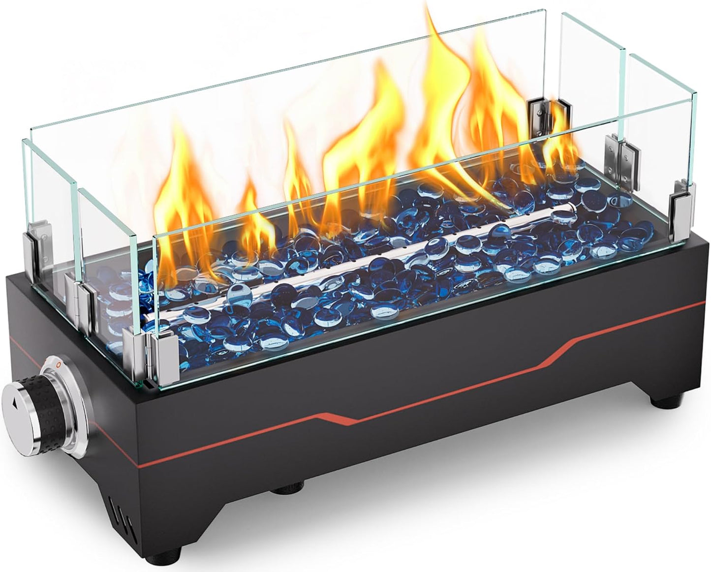 GRISUN 15 Inch Propane Tabletop Fire Pit, 30,000 BTU with Glass Wind Guard