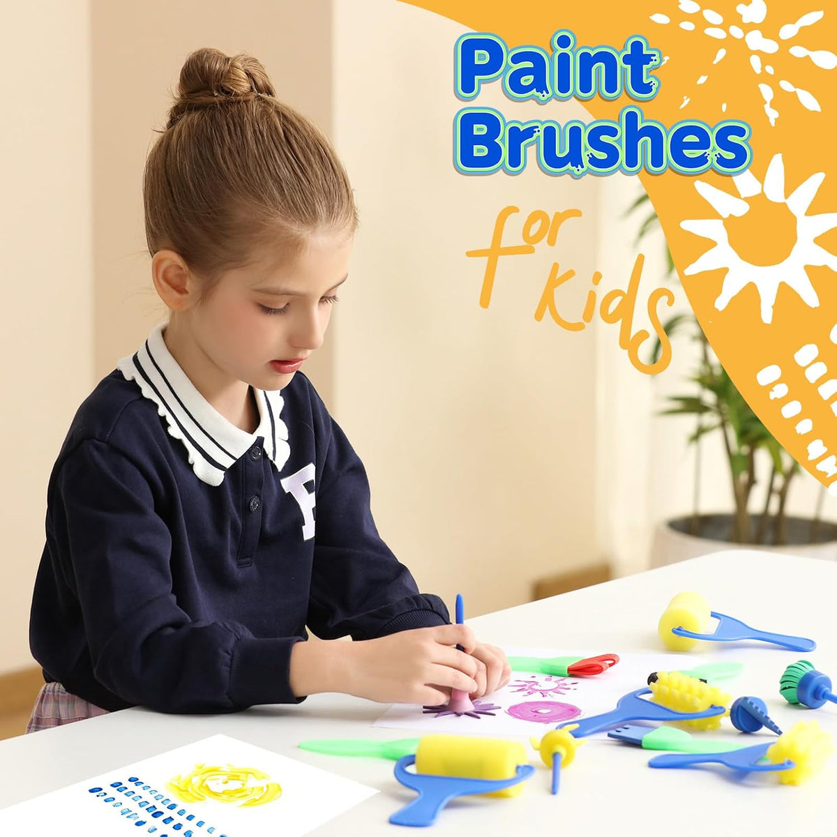 YGDZ Kids Paint Brushes, 12-Pack Washable Sponge & Foam Painting Brushes for Toddlers & Kids, Early Learning Arts & Crafts Supplies, Assorted Designs
