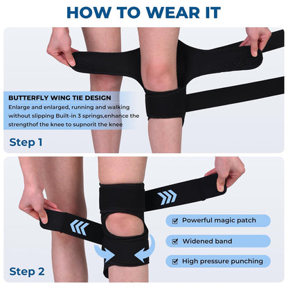 HyperionFlo Essentials 2-Pack Spring Knee Support Brace, Adjustable Patella Support with Dynamic Spring Assistance, Black