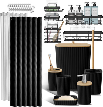 Clara Clark Black Bathroom Set, Shower Curtain Set, Bathroom Accessory Set