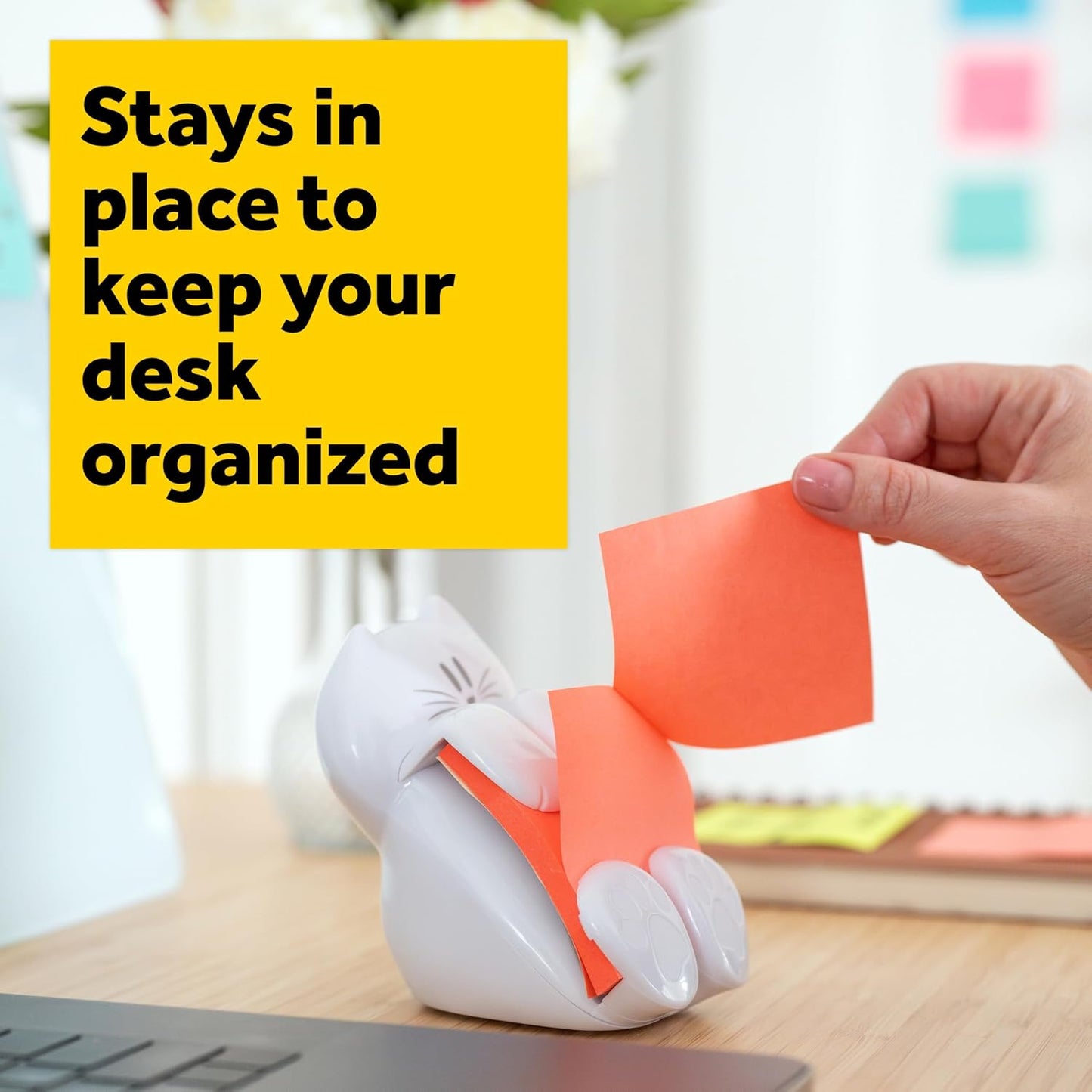 Post-it Note Dispenser, White Cat Design, Pop-Up Sticky Note Holder with 45-Sheet 3 x 3 Inch Note Pad