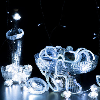 bethmore 50-Piece LED Wedding Party Supplies Set, 10 Flashing Glasses, 20 Light-Up Bracelets & 20 LED Blink Rings, White Love-Themed Glow Party Accessories