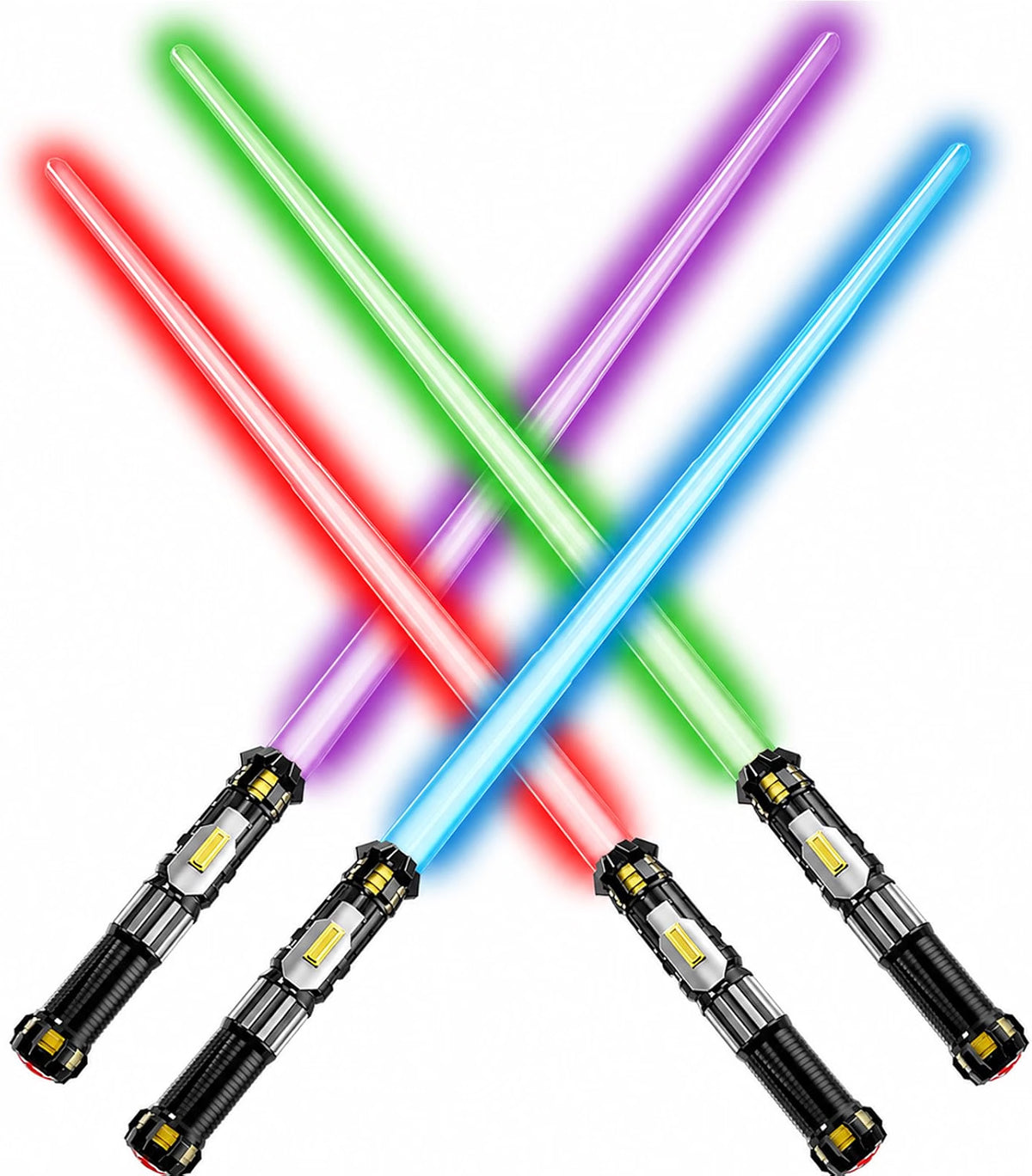 Cawiew 4-Pack Light Up Swords with FX Sound, Retractable LED Toy Swords with Motion-Sensitive Sound Effects, 4 Colors for Kids & Adults, Battery Powered