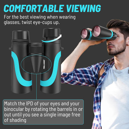 Tinllaans 15x55 UHD Binoculars with Phone Adapter, High-Powered BAK4 Prism Binoculars, 8° Wide Angle, IPX7 Waterproof & Fogproof, Fully Multi-Coated, Blue