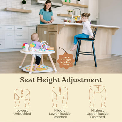 Little Acorn 4-in-1 Baby Activity Center, Montessori-Inspired Wooden Activity Center with 8 Interactive Toys, Tummy Time Mat, Activity Seat & Toddler Table, Sun