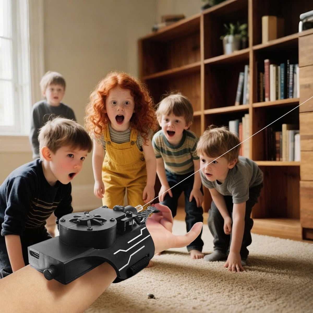 Electric Spider Silk Launcher for Kids, USB Rechargeable Web Shooter with Electric Reel-In Mechanism, 8FT Launch Distance, Suction Device, Glove & Charging Cable, Black