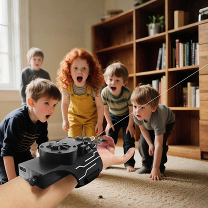 Electric Spider Silk Launcher for Kids, USB Rechargeable Web Shooter with Electric Reel-In Mechanism, 8FT Launch Distance, Suction Device, Glove & Charging Cable, Black