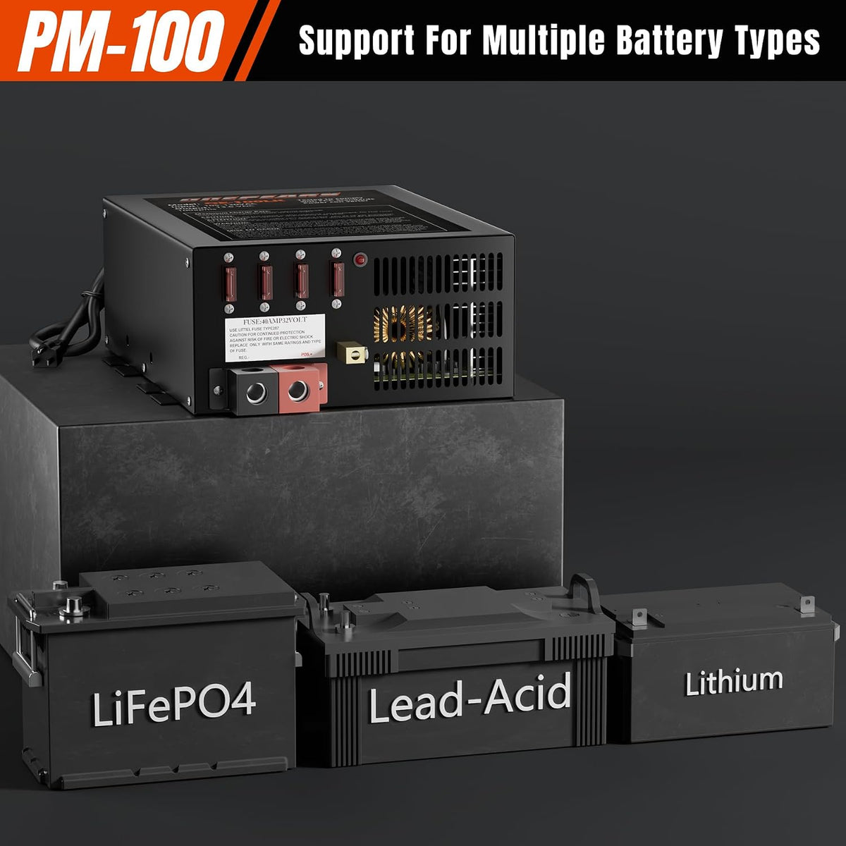 PM4 100 Amp RV Power Converter - Power Converter with Built-in 4 Stage Smart Battery Charger - Multiple Capacities 100A 110V AC to 12V DC 100 Amp Battery Charger RV Power Converter Replacement