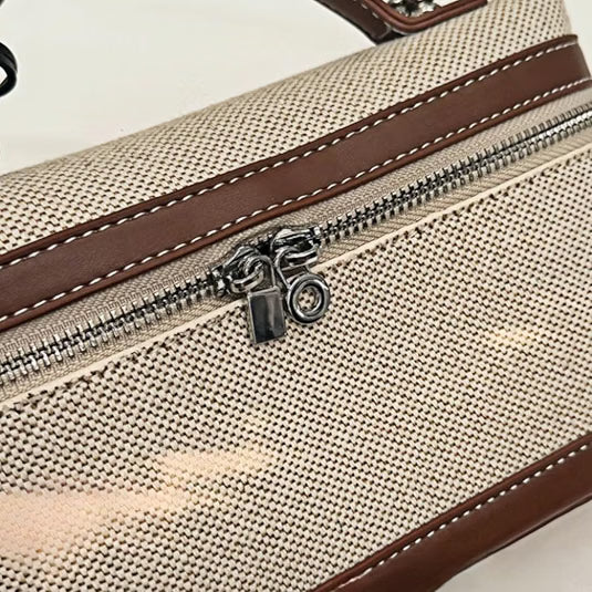 HyperionFlo Essentials Designer Top-Handle Bag for Women, Small Pouch Crossbody Purse, Synthetic Grained Leather, Linen-Brown Marble