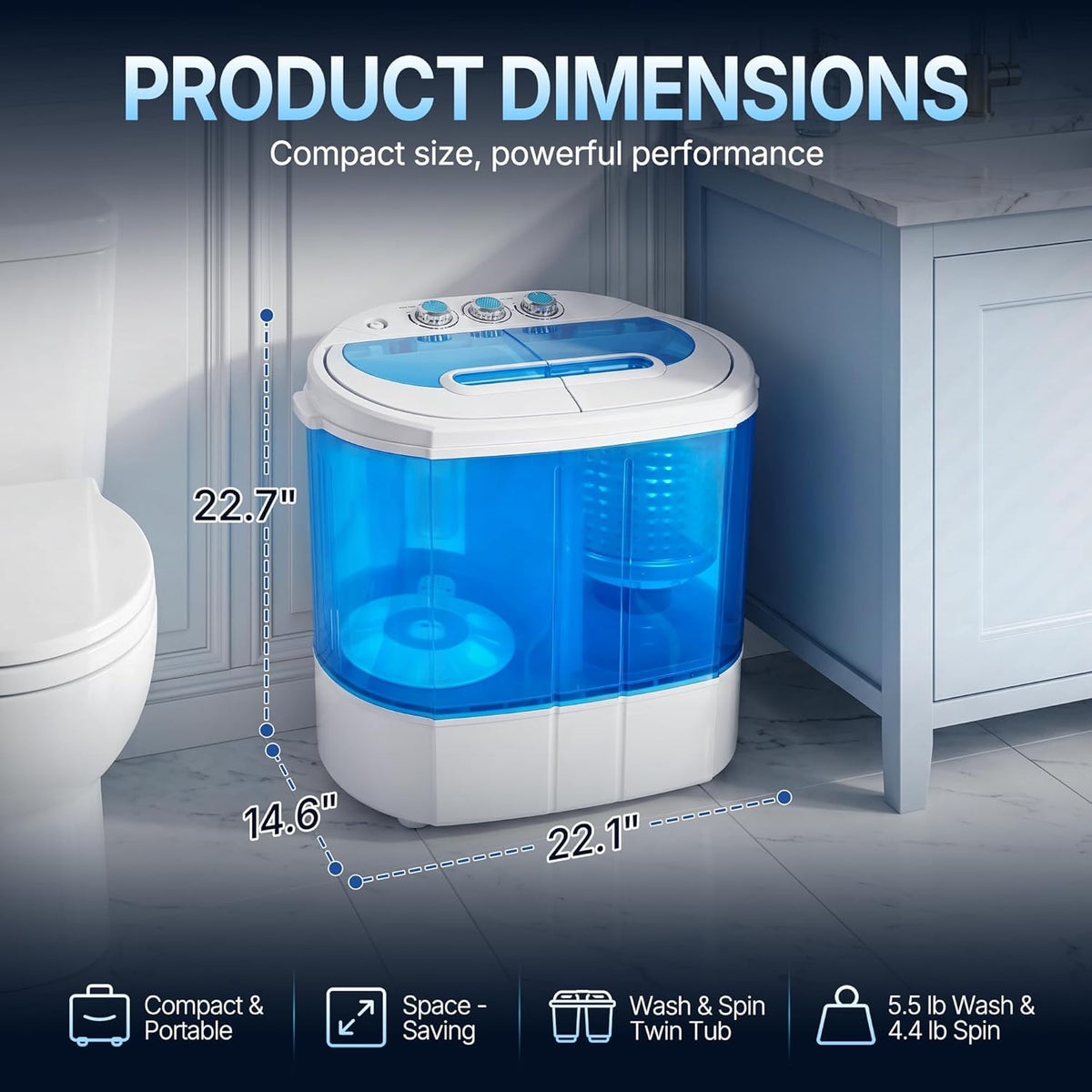 SUPER DEAL Small Portable Washing Machine | 9.9LB Twin Tub Mini Compact Washer with Spin Cycle, Top Load Design & Separate Timers