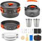 THTYBROS 17-Piece Camping Cookware Mess Kit, Hard-Anodized Aluminum Camping Cookware Set with Pot, Kettle, Frying Pan, Cups, Plates & Utensils for Camping, Backpacking & Picnic, Gray