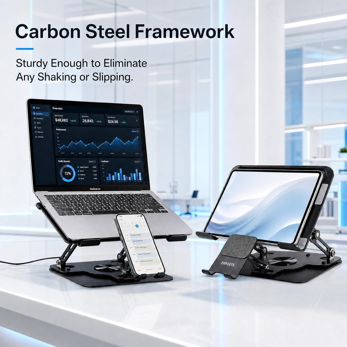Laptop Cooling Pad with Detachable Fan & Cooler (USB A-C Port) 2-in-1 Adjustable Laptop & Phone Stand, Ultra-Quiet, 360° Rotatable Base, Carbon Steel Framework for Laptops Up to 17 Inch