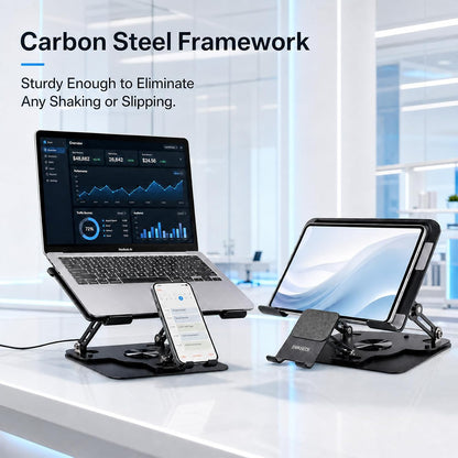 Laptop Cooling Pad with Detachable Fan & Cooler (USB A-C Port) 2-in-1 Adjustable Laptop & Phone Stand, Ultra-Quiet, 360° Rotatable Base, Carbon Steel Framework for Laptops Up to 17 Inch
