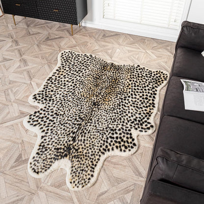 Leopard Area Rug Animals Printed Hide Mats Faux Fur Cowhide Skin Carpet for Home Office, Living Room, Bedroom, 5.2ft x 6.5ft (160 x 200cm)