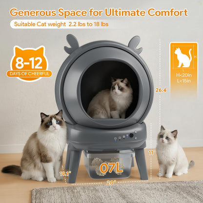 Automatic Cat Litter Box with App Control - Automatic Litter Box Self Cleaning for Multiple Cats, Health Tracking & Weight Sensor, Ultra Quiet, Odor Control, Large Capacity, Dark Grey