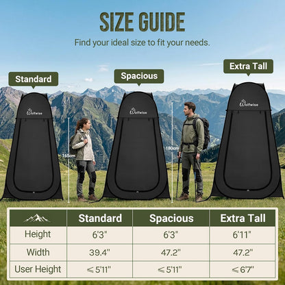 WolfWise Pop Up Shower Tent, Portable Privacy Tent for Camping, Beach & Hiking, Waterproof Changing Room & Toilet Shelter with UPF30+ Protection, Black