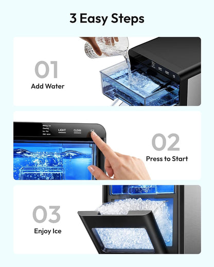 EUHOMY Nugget Ice Maker Countertop, 44Lbs/24H Sonic Ice Maker Machine, Self-Cleaning Pellet Ice Makers with Ice Scoop&Basket, Countertop Pebble Ice Maker for Home/Kitchen/Office