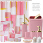 XLHOMO Bathroom Set - Pink and Gold Bathroom Accessories Set, Bathroom Sets with Shower Curtain and Rugs, Pink Shower Curtain Set with Bathroom Trash Can, Soap Dispenser, Soap Dish for Home Decor