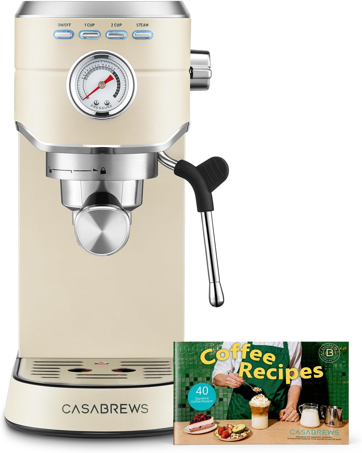 CASABREWS CM5418 Espresso Maker, Compact Espresso Machine with Milk Frother Stainless Steel, 20-Bar Pump, Built-in Pressure Gauge, Powerful Steam Wand for Cappuccino Latte for Home, 34oz Water Tank