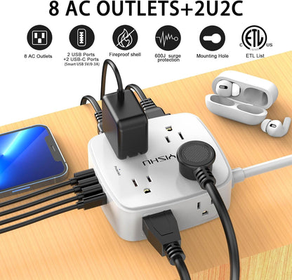YISHU 6Ft Surge Protector Power Strip with 8 Outlets & 4 USB Ports
