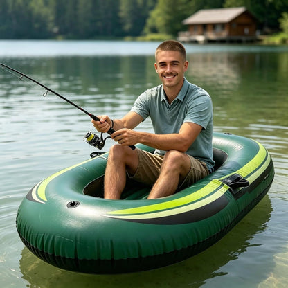 Inflatable Boat for One Person, 198 lb Capacity, PVC Single-Person Raft with Foot Pump & Carry Bag, Inflatable Fishing Boat for Pools, Ponds & Calm Shallow Water, Green & Yellow