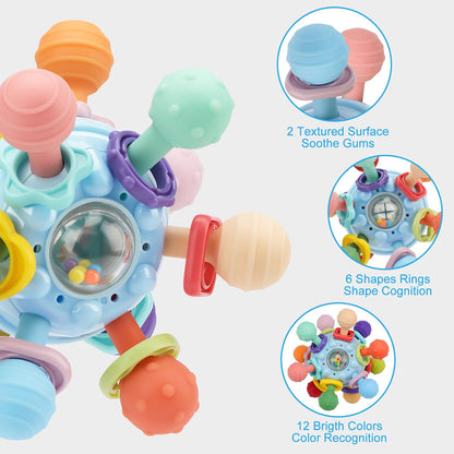 TOHIBEE Montessori Sensory Teething Toy, Ball & Rattle, 0-12 Months