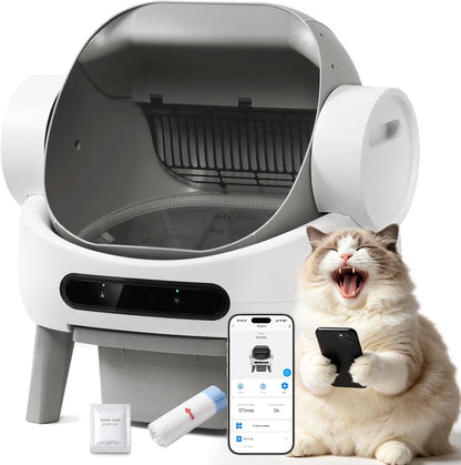 Self Cleaning Litter Box, Automatic Litter Box for Multiple Cats Open-Top Automatic Litter Box with Safety Sensors, 8L Large Waste Drawer, Includes Waste Bag and Odor Eliminator, White