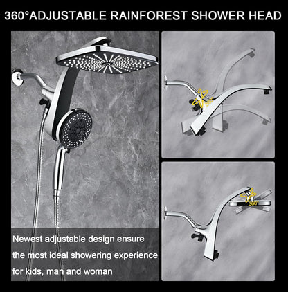 Rain Shower Head with Handheld Showerhead, Chrome 1.8GPM 460311 12" High Pressure Rainfall Shower Heads, 9 Sprays Handheld Showerheads, Magnetic Docking, Power Jets, 59" Shower Hose