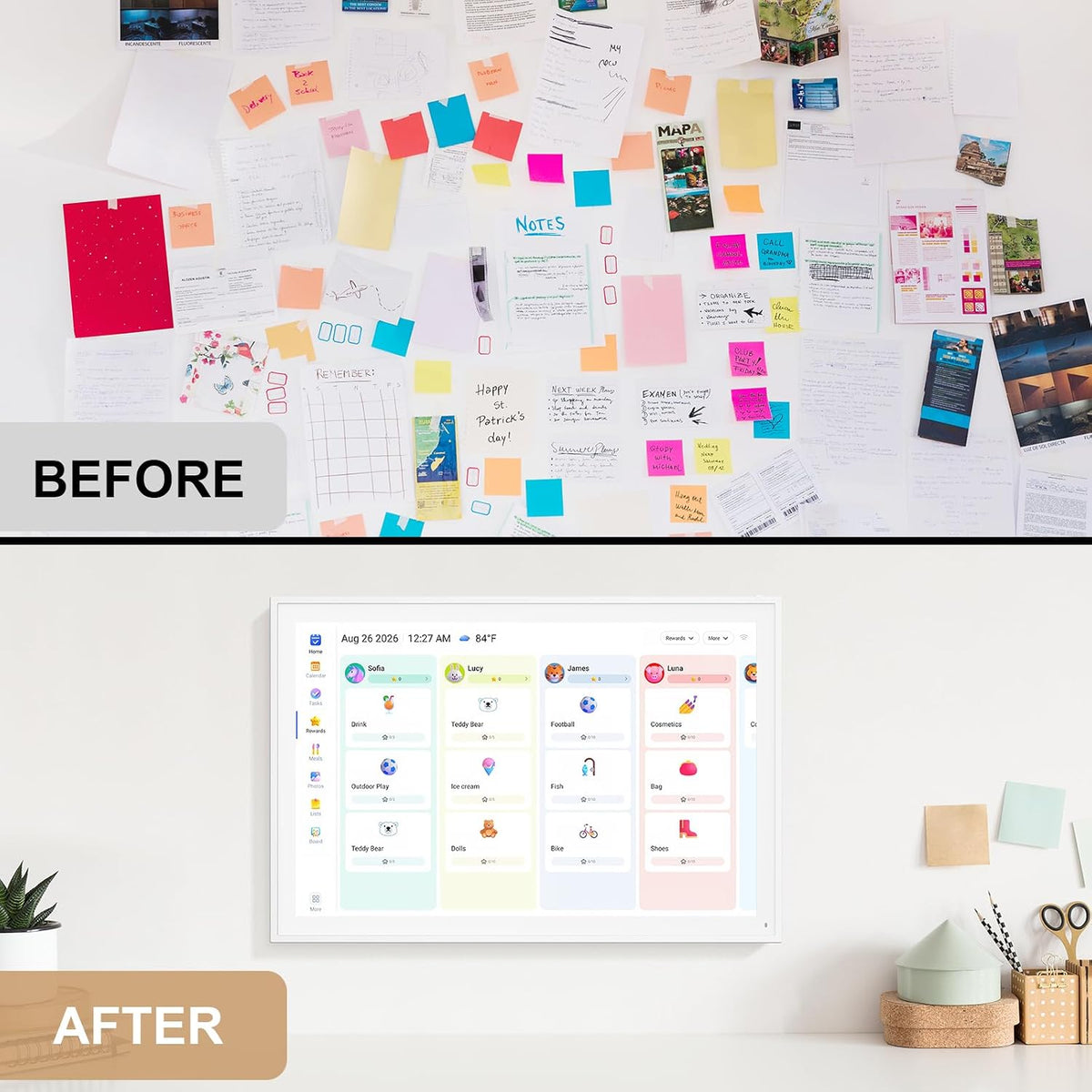 Digital Calendar, 16inch Smart WiFi Electronic Calendar&Chore Chart, IPS Touch Screen HD Display for Family Schedules, Share Moments Instantly from Anywhere (White)