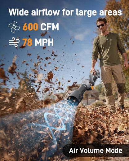 Teslong 20V Brushless Leaf Blower 600 CFM Cordless w/Battery & Charger Adjustable Angle; 600 CFM Airflow; 115 MPH Max Speed; 20V Brushless Motor; Turbo Mode; Dual Air Speed/Air Volume Mode
