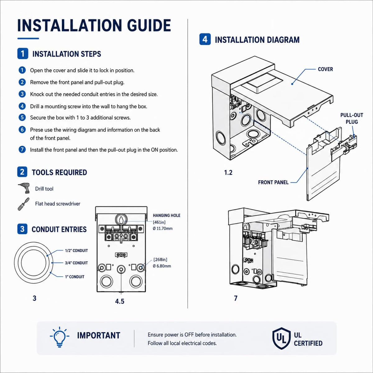 HyperionFlo Essentials 6-Pack 60A Non-Fused AC Disconnect Boxes, Pull-Out HVAC Disconnect Switches for Outdoor Air Conditioner Units