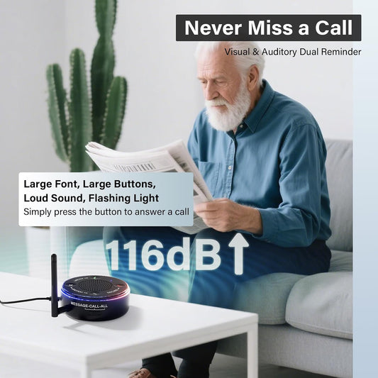 Cell Phone Ringer Amplifier & Flasher for Seniors & Hearing Impaired, 116dB Loud External Ringer for Cell Phone Answer & End calls, Ringtone Alerts, 164ft Bluetooth Mobile Phone for iOS/Android, Home