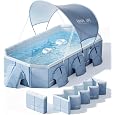 HeySplash Foldable Swimming Pool, Non-Inflatable 78" x 53" x 19", Rectangular Family Pool with Triple Drainage System, Puncture-Resistant PVC, Portable Pool for Kids & Pets, Ice Blue