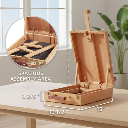 Falling in Art 27-Piece Beechwood Tabletop Easel Box Set, Acrylic Painting Kit with Easel Box, Canvas Panels, Brushes, Paints, Palette & Mixing Knife, White & Red
