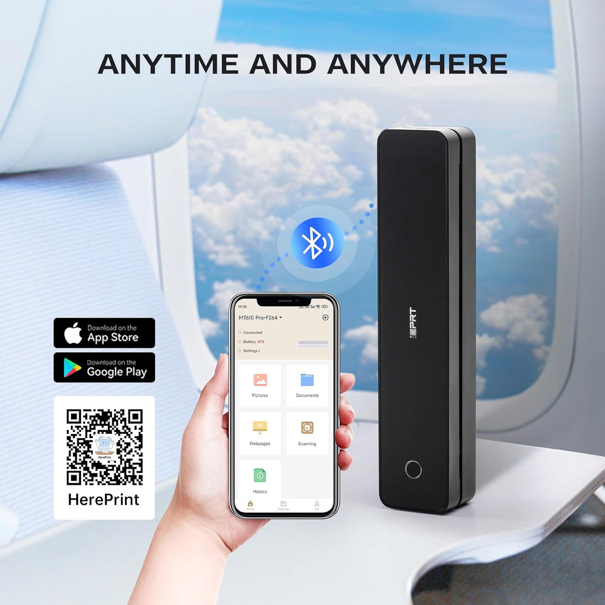 iDPRT MT610 Pro Portable Thermal Printer | Wireless Bluetooth Inkless Printer for US Letter & A4, 300 DPI