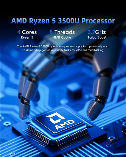 Mini PC, AMD Ryzen 5 3500U (Beats 4300U/N150/N100), 8GB RAM 256GB SSD Windows 11 Desktop Computers for Home Office Business Students, Triple 4K Display via USB-C, HDMI, DP, WiFi, BT