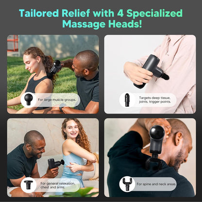 arboleaf Mini Massage Gun, 8mm Deep Tissue Percussion Massager, 5 Speeds, 4 Massage Heads, Rechargeable Portable Muscle Massager