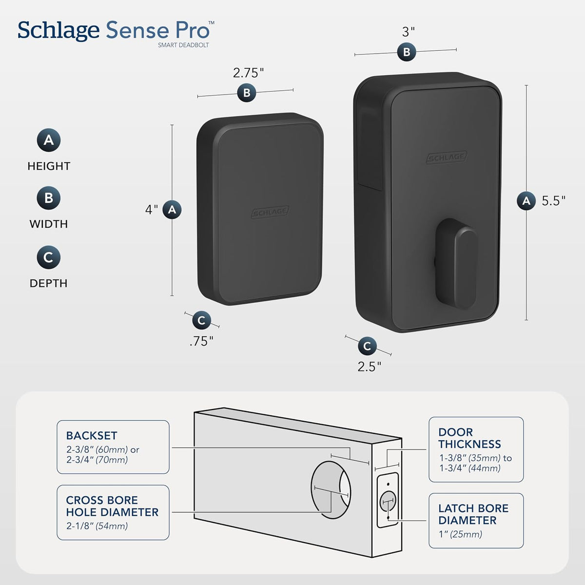 Schlage Sense Pro UWB Smart Deadbolt Lock, Hands-Free Unlock, Matte Black