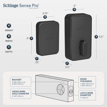 Schlage Sense Pro UWB Smart Deadbolt Lock, Hands-Free Unlock, Matte Black