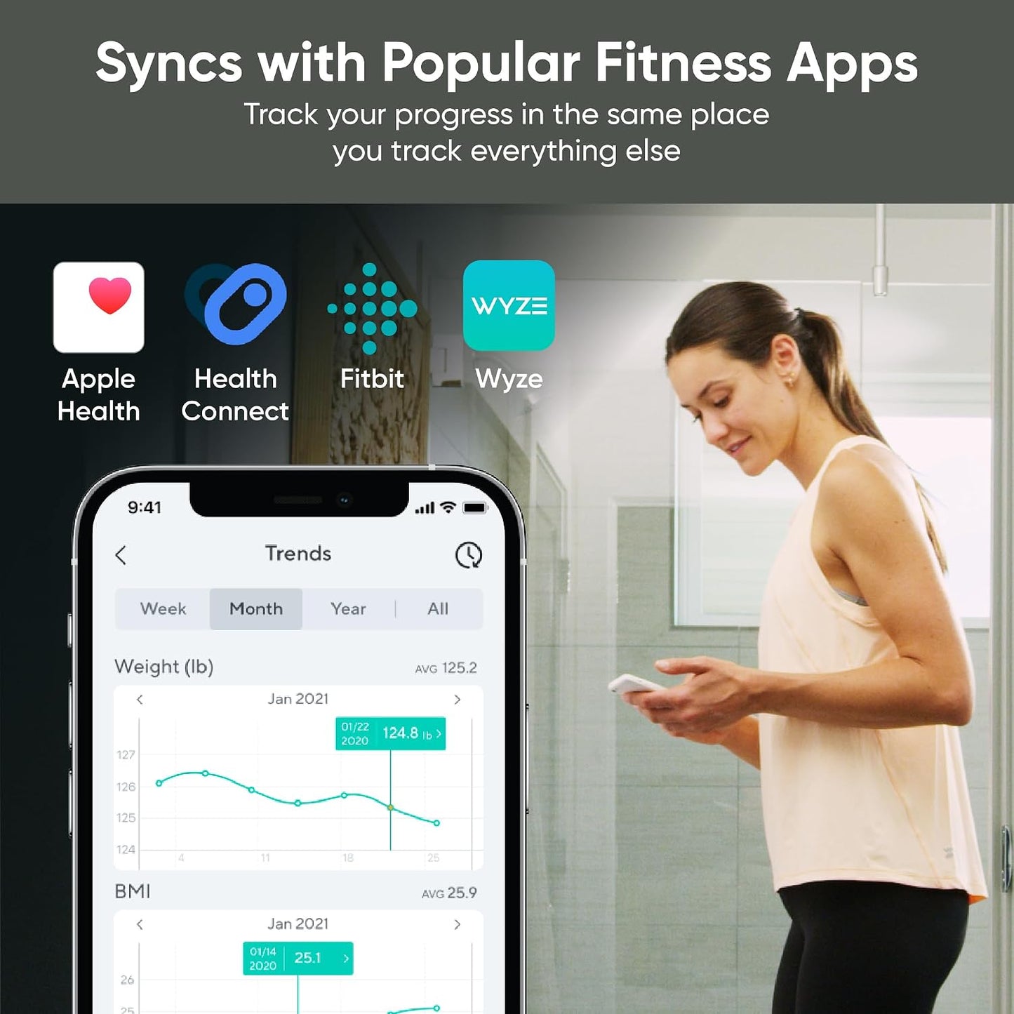 Wyze Scale S Smart Scale for Body Weight & Fat, Bluetooth, 400 lbs, Black